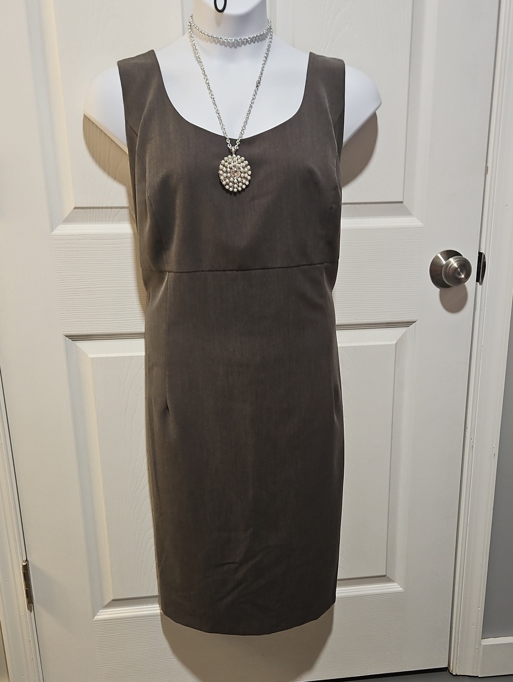 R&M Richards Sleeveless Sheath Dress in Taupe Brown